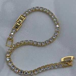 Glistening Simple Gold Plated Crystal Tennis Bracelet